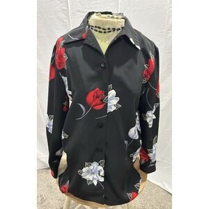 Vintage Peter Popovitch Silky Blazer Cardigan Dark Floral Y2K Japanese Artsy - S